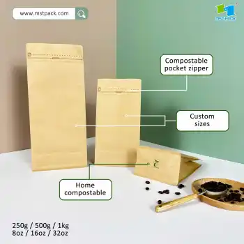 Biodegradable 1kg 500kg 250kg coffee ziplock kraft paper rice bag