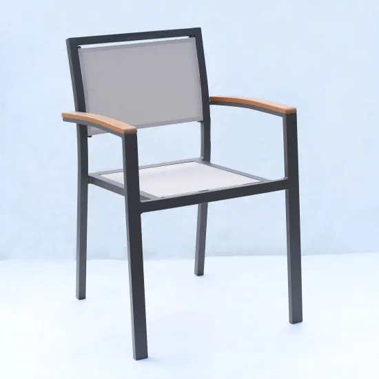 Uplion Metal Frame Chair with Plastic Wood Armrest - Outdoor Patio Garden Dining Chair