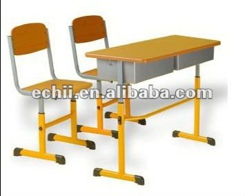 School desk and chair/Adjustable double set school furniture desk and chiar