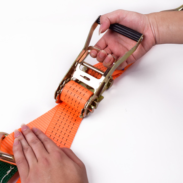 2" 5T 50mm Middle Plastic Handle Ratchet Buckle Tie Down Orange Straps With 2 Inch Single J Hooks