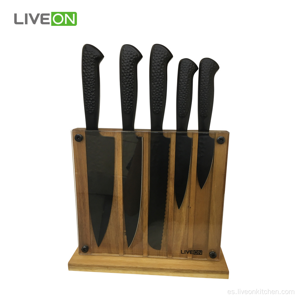 Los cuchillos de cocina del acero inoxidable 5pcs fijaron el bloque de madera