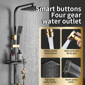 Luxury Modern Thermostatic Shower Kit with 4 Functions Brass Piano Style Bathroom Faucet Set
