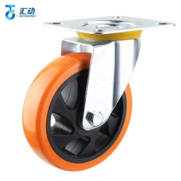 Medium Duty 4 Inch Orange Industrial Wheels with Double Ball Bearings, Lacquer PU Coating, Directional Casters - Shopping Trolley Castors