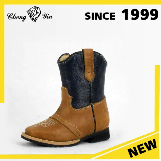 2016 Wholesale Popular Comfortable Black Rubber Outsole PU Leather Cheaper Factory Price Kids Western Cowboy Boots for Outdoor