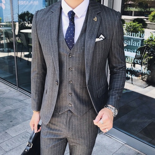 Elegant Men's Striped TR Fabric Three Piece Set