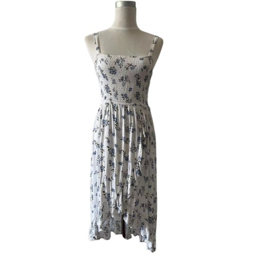 Square Neck Strap Floral Flowy Midi Dress