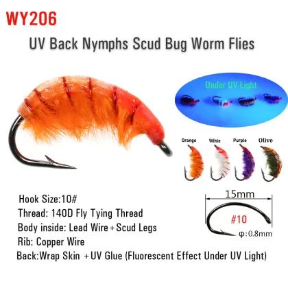 24pcs/Box Scud Bug Worm Nymphs Flies Shrimp Fishing Lures for Trout and Carp