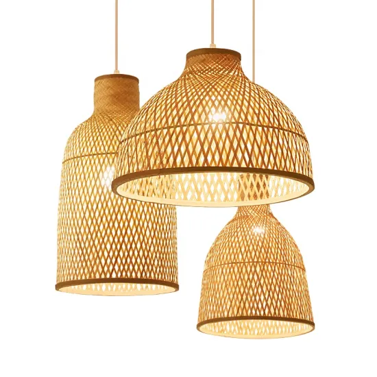 Handcrafted Nordic Designer Natural Woven Pendant Lights Made from Bamboo and Knitted Materials for Restaurant Décor