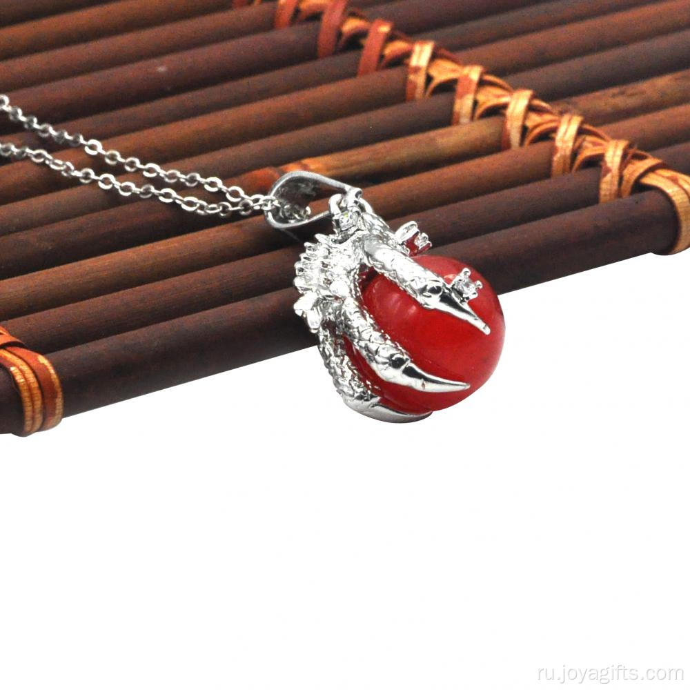 Ювелирные изделия 925 стерлингового серебра красный нефрит 15 мм сфера дракон коготь кулон