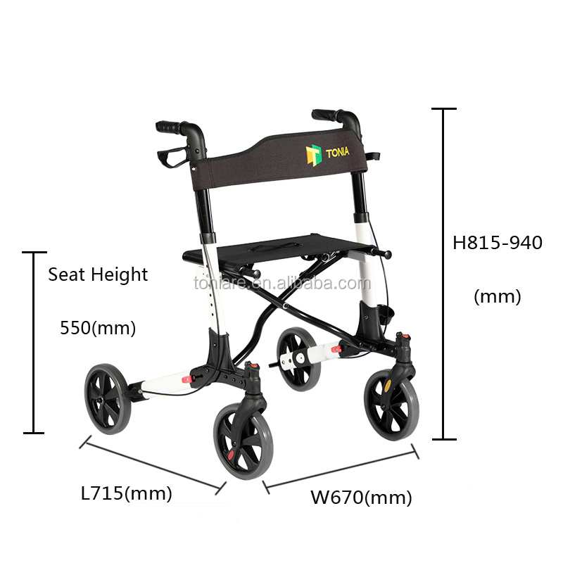 Europeisk stilfällbar funktionshindrad aluminium Rollator Ralker med säte för äldre TRA01B