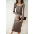 U neck full wool pure colour pit dress