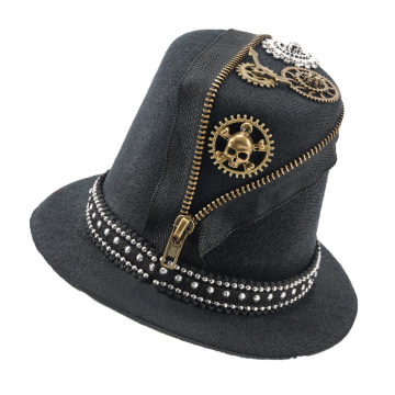Retro Lelaki Halloween Cosplay Costume Props: Zipper Hat Top Small, Gothic Gear Steampunk Hat untuk Hiasan Pesta