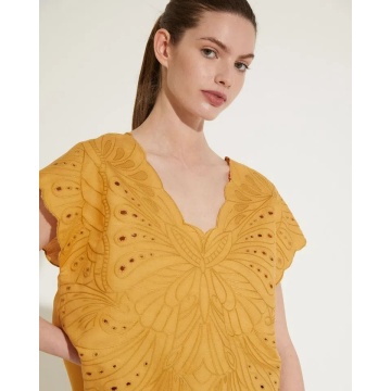 Women Summer Yellow Casual Tops Short Sleeve