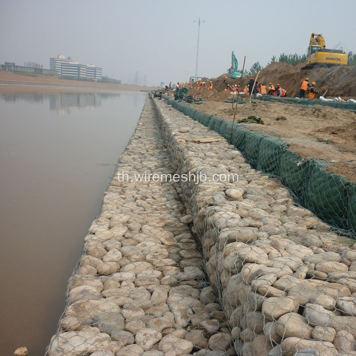 สีเขียวหกเหลี่ยมรู PVC ปกคลุมกล่อง Gabion