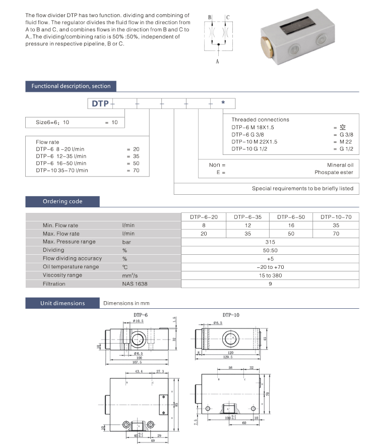 DTP series Hydraulic Flow Divider Valve