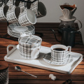 Fabric Texture Ceramic Coffee Cup and Saucer Set Porcelain Tea Cup Teapot Set With Pot and Holder