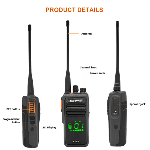 ECOME ET-538 Submarino de largo rango de largo alcance 10W VHF UHF Walkie Talkie