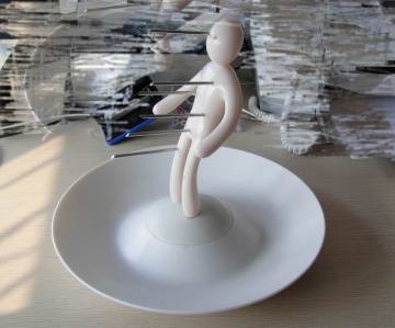 6PCS Stainless Steel Fruit Sticks With Red Man-Shaped Holder and Plate