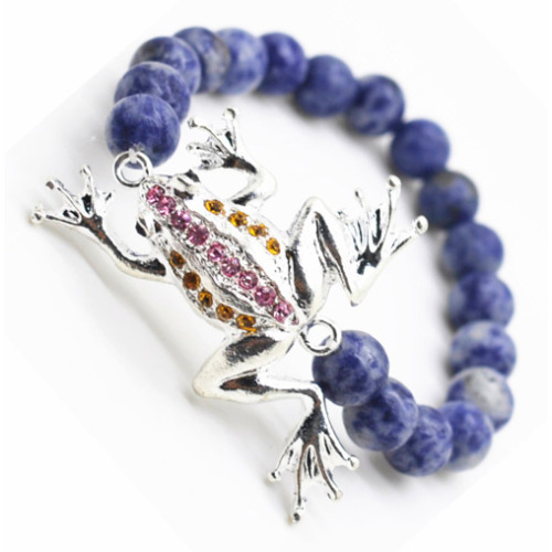 Sodalite Gemstone Bracelet with Diamante alloy frog Piece