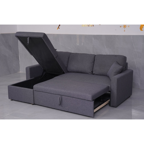 Divano letto in tessuto con chaise longhezza con archiviazione