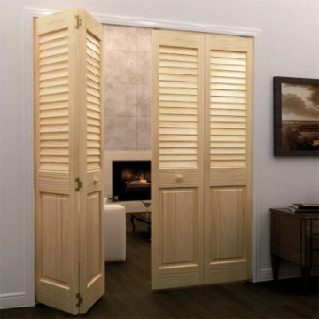 Modern Minimalist Wooden Louver Folding Doors with Steel Finish for Bedrooms, Hotels, and Villas