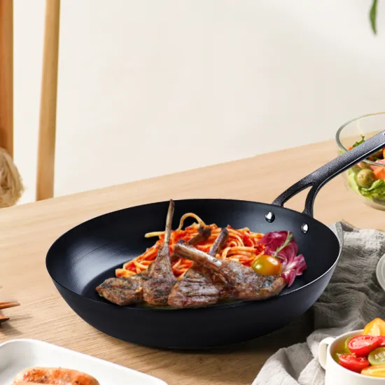 Outdoor camping cookware cooking Steak fry pan portable nitrogen treatment no coating non-stick carbon steel frying pan