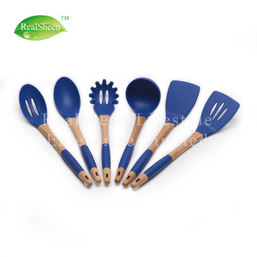 6 Pieces Nonstick Silicone Utensils With Wooden Handle