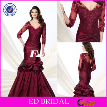 XL669 2014 new fashion design sexy deep v neckline lace covered back long sleeve fat mother of the bride dresses