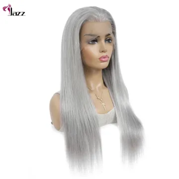 silver grey straight human hair lace front wigs for women, ash gray human hair lace closure wigs