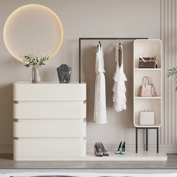 Solid Wood Makeup Table with Integrated Coat Rack and Storage Cabinets