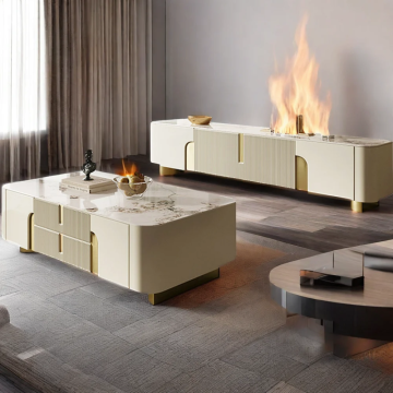 Wholesale Customizable 100-Inch White TV Stand with Modern Fireplace and Coffee Table