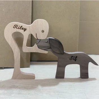 Nordic Home Craft: Engraved UV Wooden Ornament for Puppy Family Toy Decoration
