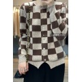 Vintage Checkerboard Crew Neck Ladies Jacket