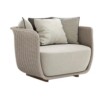 Outdoor Rattan Conversation Set with cushions & Solid Wood Coffee Table for Porch or Lawn