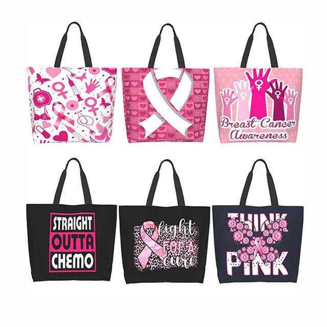 Bolso de lona de conciencia de cáncer de mama rosa cinta