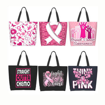 Розовая лента, осведомленность о раке молочной железы, холст, сумка