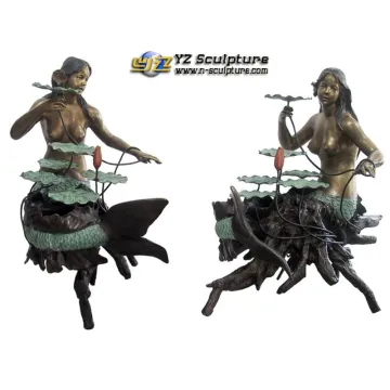 Garden Bronze Fountain With Mermaids and Lotus