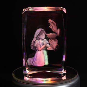 Pretty Girl Praying Crystal Carving Cube - Christening Gift