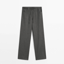 Women's casual and lazy style flannel elastic tie waist straight leg pants