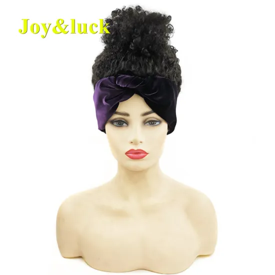 Wholesale Wigs Ladies Head Band Dark Purple Hairband Headband Wigs for Black Women Natural Afro Short Curly Synthetic Hair Wigs