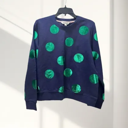 Dark Green Gold Foil Patterned Navy Sweater