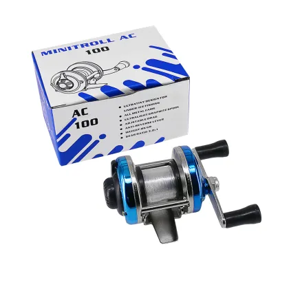 FishGang Mini Fishing Reel Plastic Metal Body AC100 with Free Line 1BB Ice Raft Drum Fishing Vessel Reel