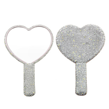 Wholesale Custom Mini Pocket Heart-Shaped Lighted Cosmetic Mirror with Diamond-Encrusted Logo