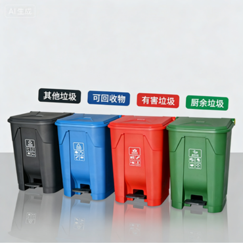4-Color Foot Pedal Trash Can for School and Community Waste Sorting