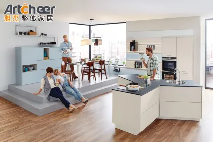 European Style Home Kitchen Cabinets with Island Table at Home Depot