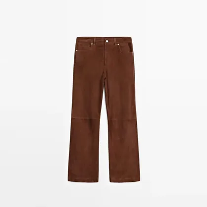 Women's modern style suede leather straight leg pants