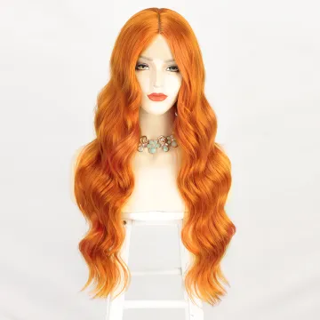 Vigorous Orange High Temperature Fiber Middle Deep Wave Hair Wigs Synthetic Lace Front Wig For Women Middle Part
