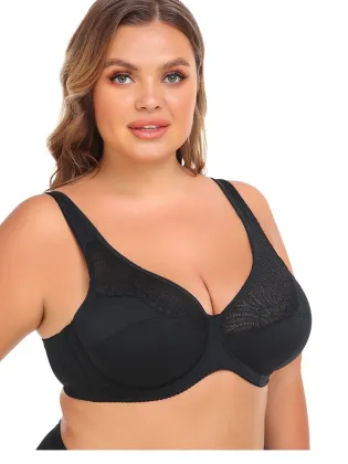 Women's Plus Size Solid Color Lace Comfort Bra with Full Coverage and Push-Up