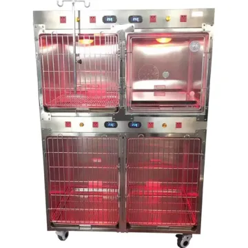 Stainless Steel Veterinary Therapy Oxygen Infrared Warm Heated Cage with IV Pole