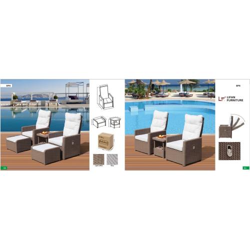 Conjunto de sofá de rattan traseiro ajustável para piscina